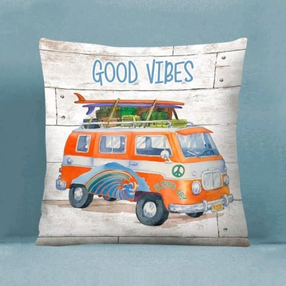NEW - “Good Vibes” Car Print Cushion Cover